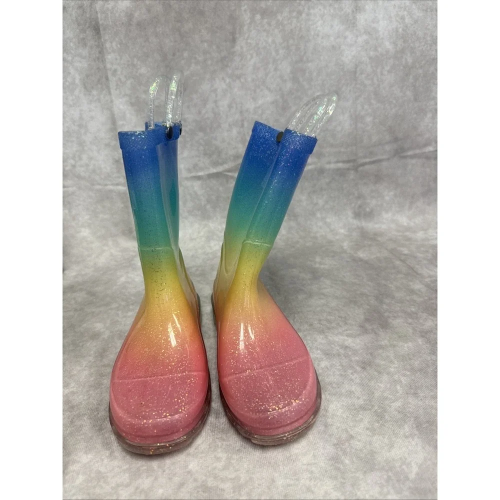 Western Chief Toddler-SZ 11/1 Girls' Rainbow Print Glitter Rain Boots